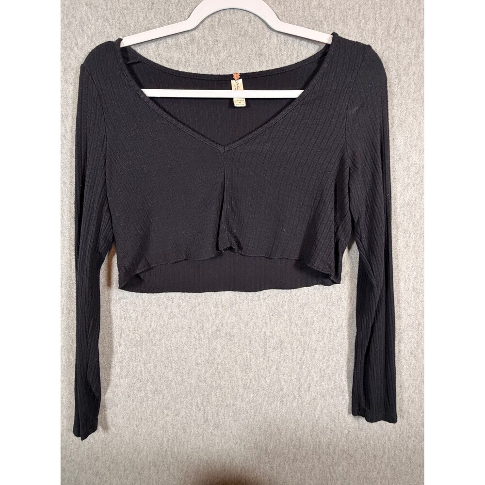 LA Hearts by PacSun Women's Black Ribbed Knit V-Neck Cropped Lounge Top Size XS